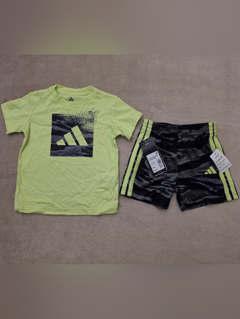 Adidas Baby Boy 2Pcs Cotton T-Shirt & 3 Stripes Camo Print Shorts Size 12 Months